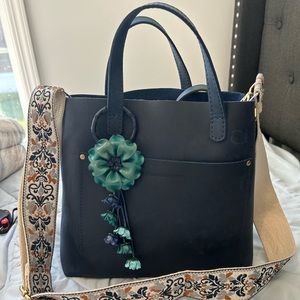 Portland Leather Medium Classic Crossbody Tote.  Deep water blue